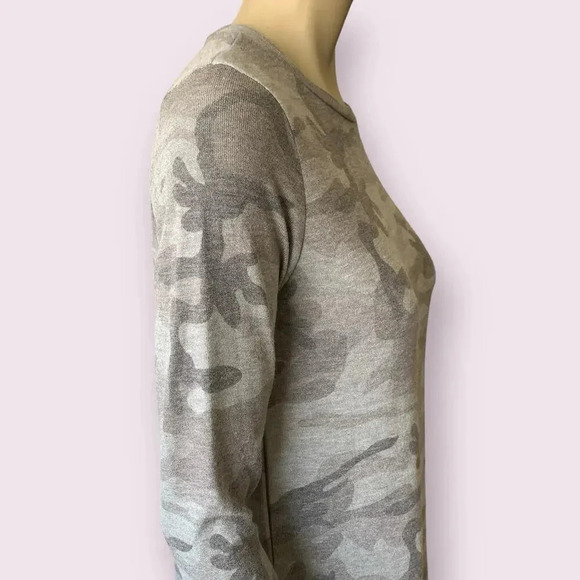 Bombom New Camouflage Long Sleeves Tunic T Shirt Knit Tops Size S Charcoal Gray - Picture 10 of 16